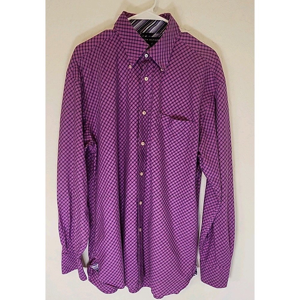 Tommy Hilfigure purple navy  gingham 100% cotton buttondown dress shirt